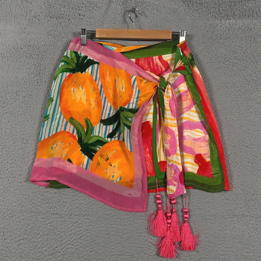Farm Rio Fruits Scarves Mini Skirt Women's Medium M Multi Wrap Tassel Tropical - Picture 3 of 12